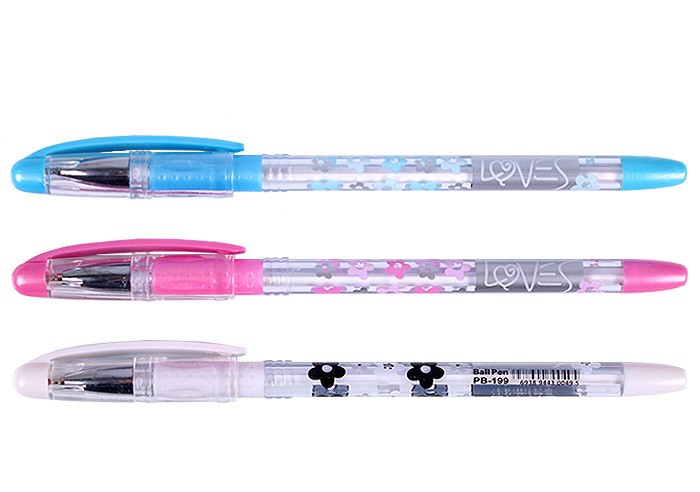 Ручка шариковая PIANO "LOVES", прозрачный корпус с рис. синяя