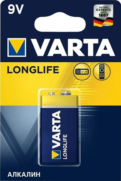Батарейка 6LR61 9V (крона), VARTA LONGLIFE