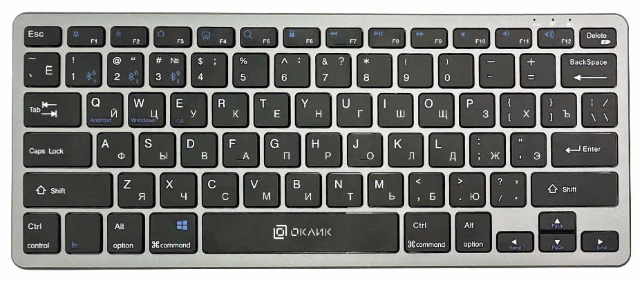 Клавиатура Oklick 835S черный/серый USB беспроводная (BT/Radio)