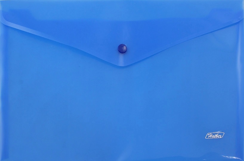Папка-конверт на кнопке А4 ХАТБЕР 180мкм, пластиковая, синяя