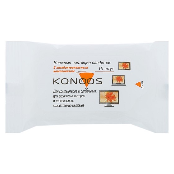 Салфетки чистящие влажные для ЖК экранов Konoos в мягкой пачке (KSN-15)