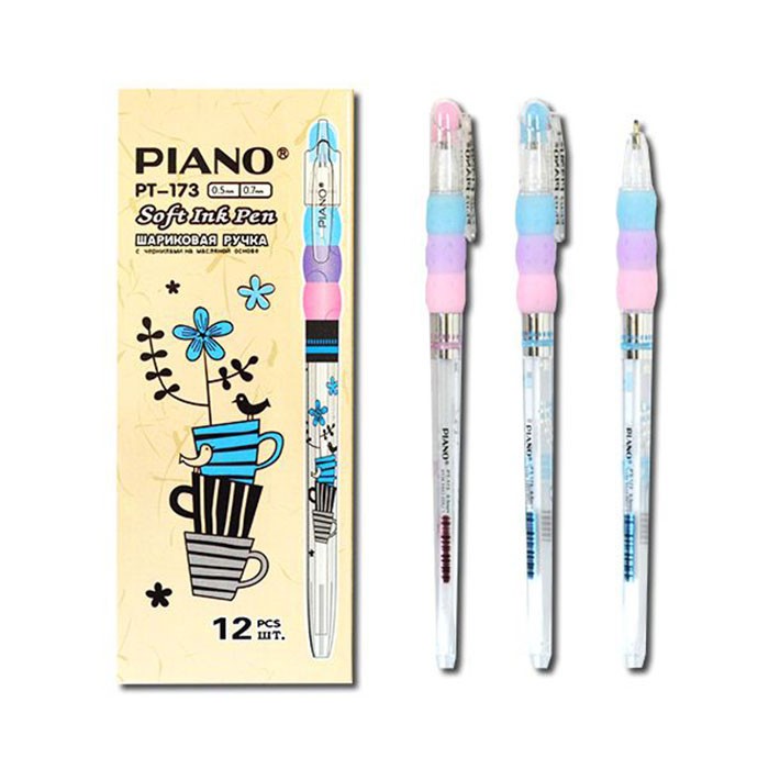 Ручка шариковая PIANO прозрачная, разноцветный резиновый держатель (PT-173)