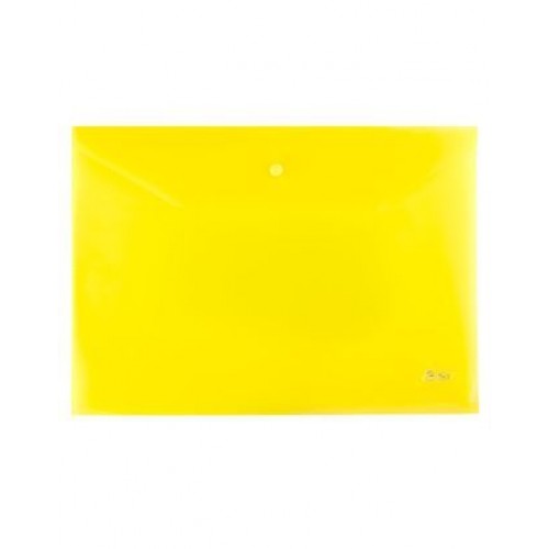Папка-конверт на кнопке А4 ХАТБЕР 180мкм, пластиковая, желтая