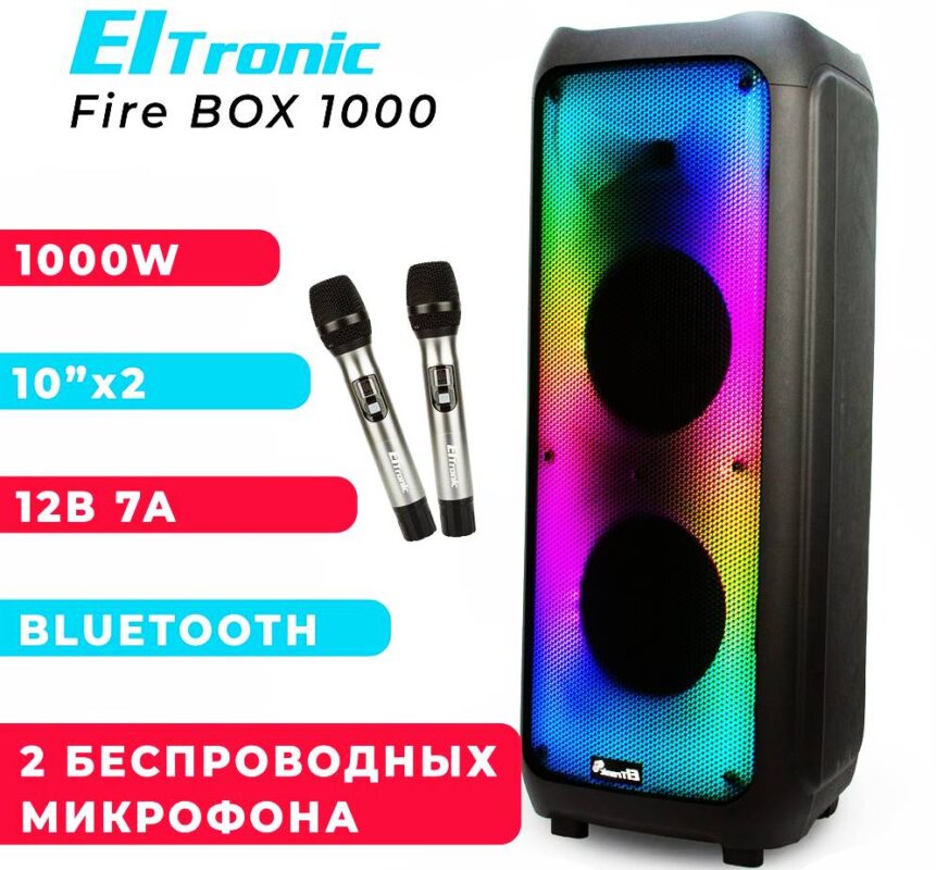 Портативная колонка Eltronic EL20-61 Fire Box 1000, 2 микроф., 100Вт, 7000мАч