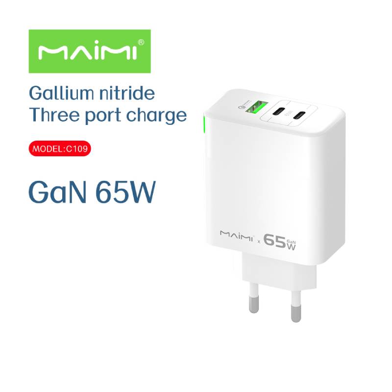 Зарядное устройство Maimi C109 GaN, 2Type-C, 1USB, 3А, PD+QC3.0, 65Вт