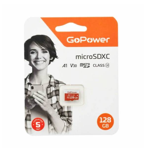 Карта памяти microSDXC 128Gb GoPower Class10 UHS-I (U3) V30 без адаптера